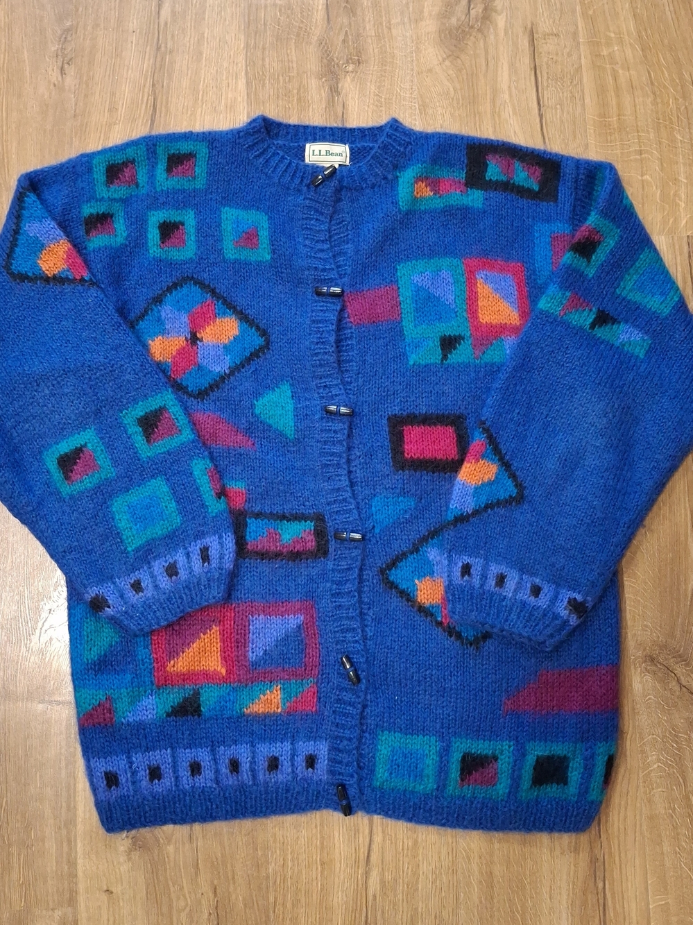 Vintage 90s Y2k L.L. Bean Royal Blue Geometric Knit Cardigan Sz XL
